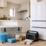 停電時の冷蔵庫と保冷剤、クーラーボックス、温度計の備え
